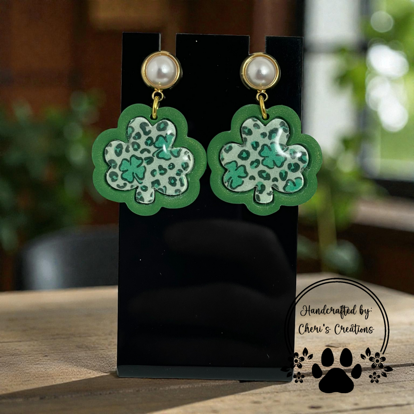 Inlay Leopard Clover Dangle Earrings – Handmade Polymer Clay Earrings