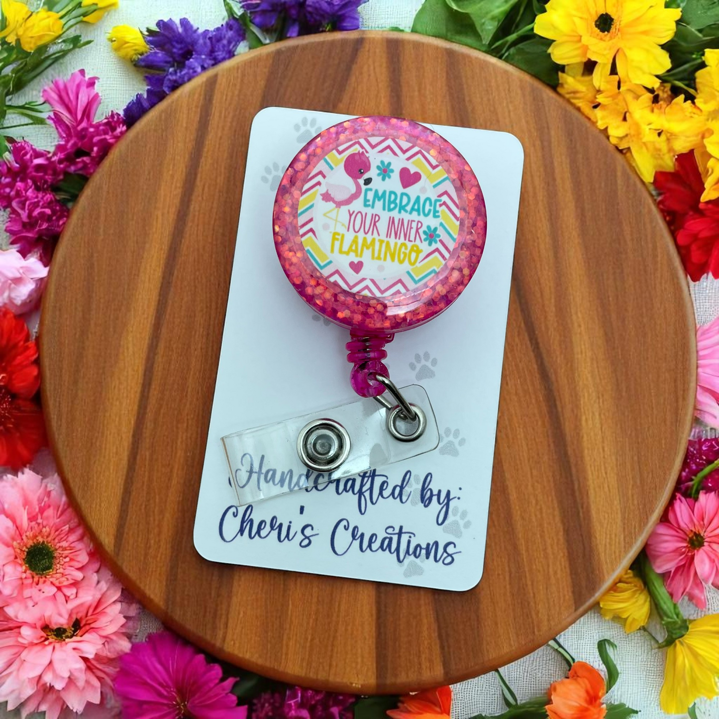 Embrace Your Inner Flamingo Badge Reel – Cute Flamingo ID Holder for Nurses, Teachers & Office Staff
