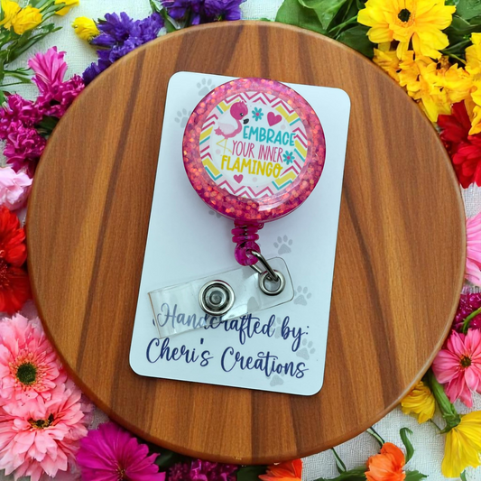 Embrace Your Inner Flamingo Badge Reel – Cute Flamingo ID Holder for Nurses, Teachers & Office Staff