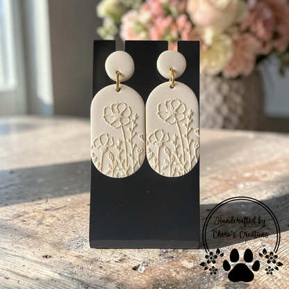 Ivory Wildflower Dangles - Handmade Polymer Clay Earrings