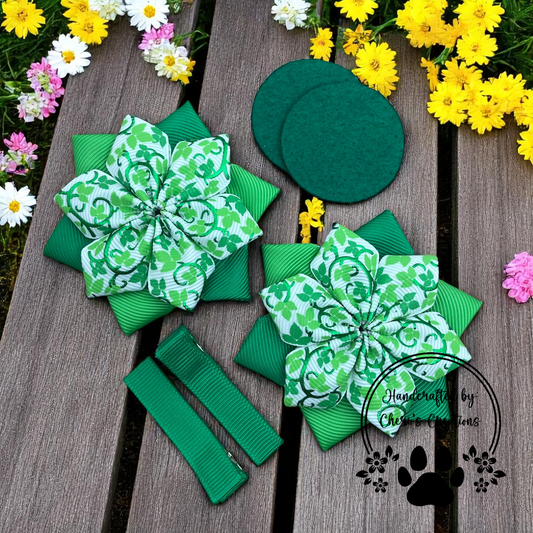 Green Foil Ivy Leaves DIY Flower Bow Kit – Elegant Vines Design for Handmade Hair Accessories
