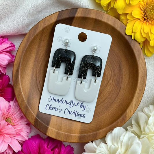 Handmade Jolene Dangle Earrings | Black and White Polymer Clay Earrings | Modern Statement Earrings