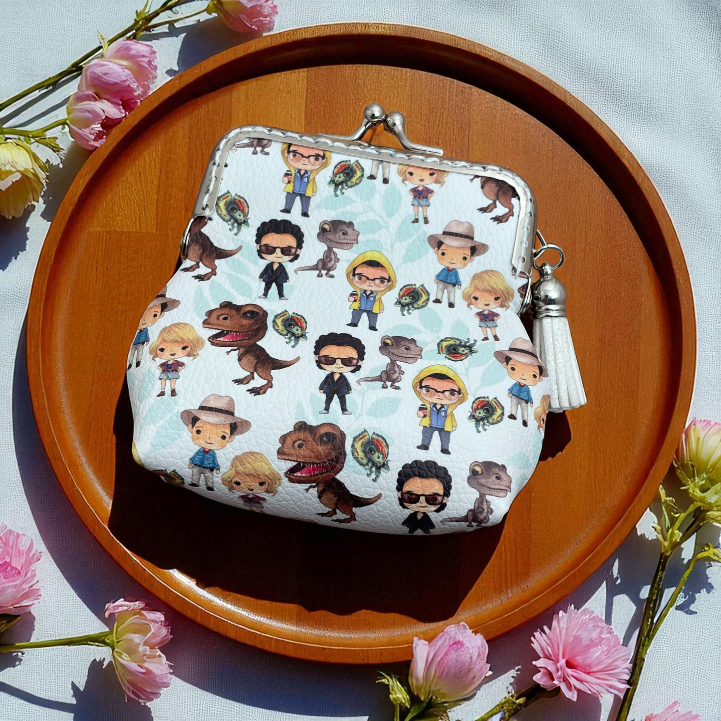 Dinosaur Adventure Faux Leather Change Purse – Handmade Kiss Clasp Coin Pouch
