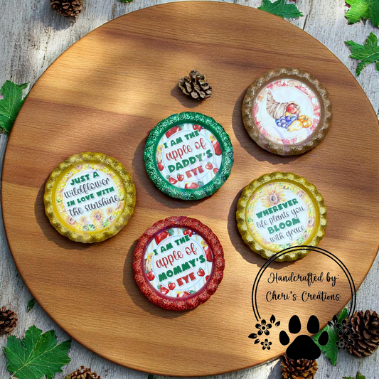 Be a Wildflower Fall Bottle Cap Set – Handpainted Autumn Embellishments for Bow Centers, Scrapbooking & DIY Crafts