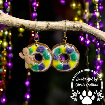 Mardi Gras King Cake Inspired Polymer Clay Dangle Earrings