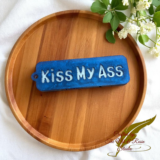 Adult Language Keychain #6 (NSFC): "Kiss My A**" - Blue/Silver