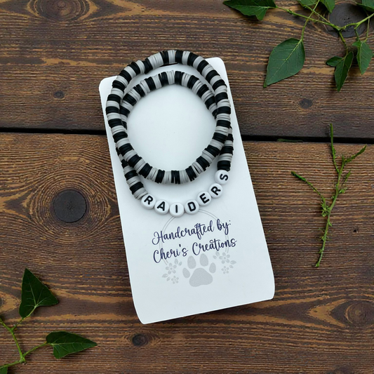 Las Vegas Raiders Inspired Heishi Bead Bracelet Set – Handmade Stretch Bracelets