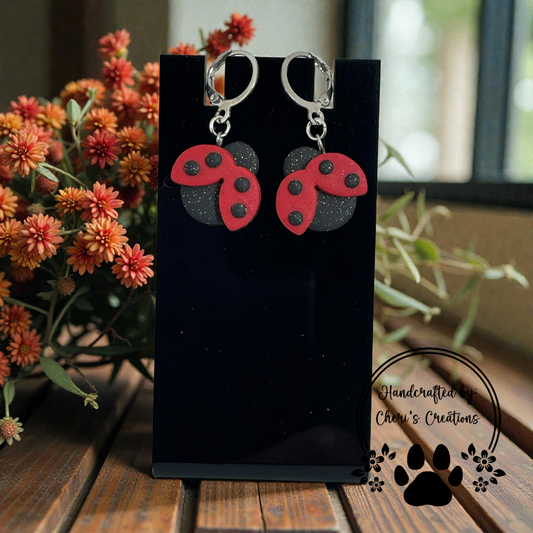 Ladybug Dangles – Handmade Polymer Clay Earrings