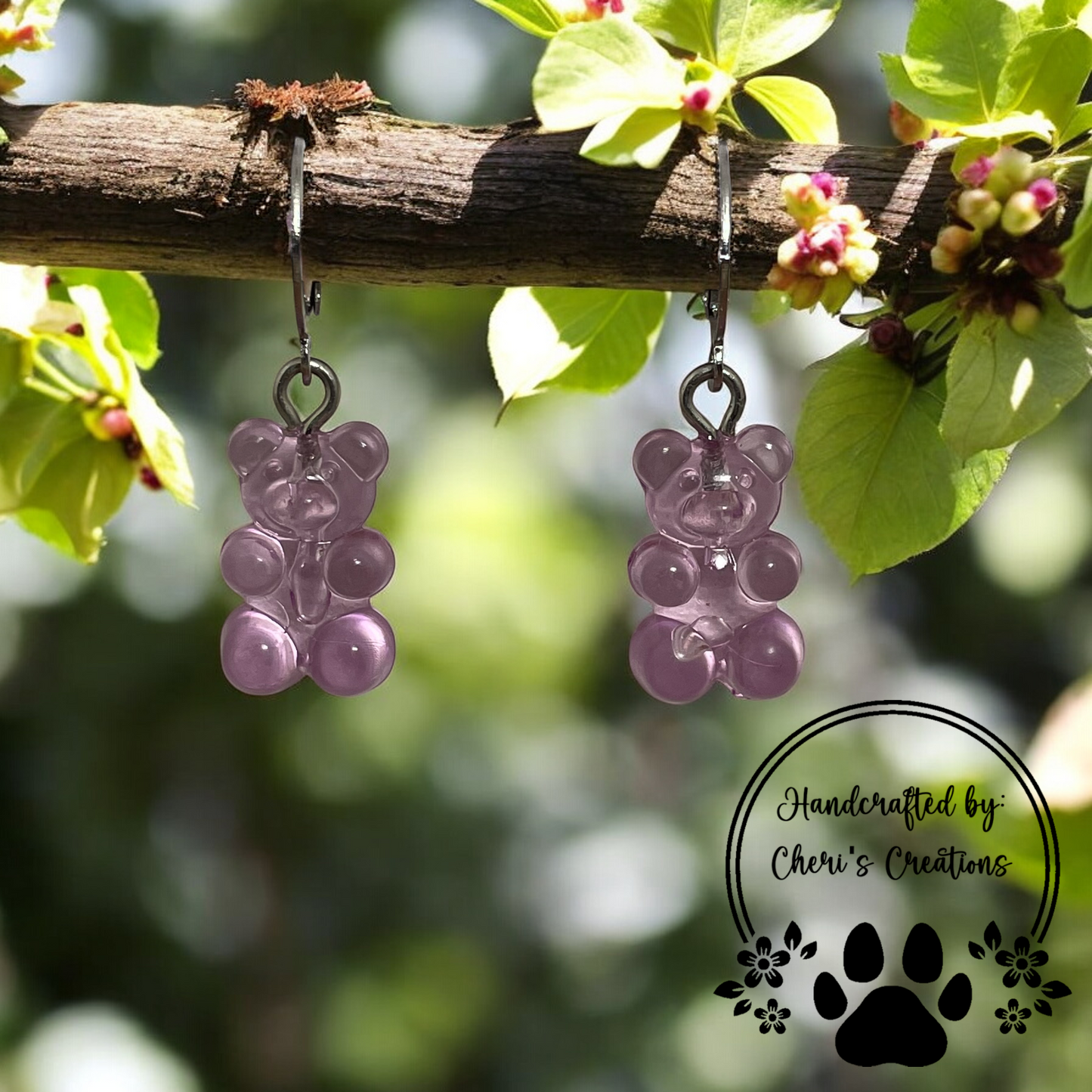 Sweet Tart Grape Gummy Bears Acrylic Dangle Earrings