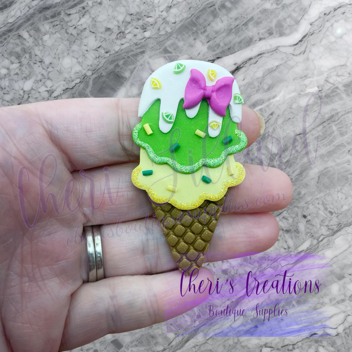 Lemon Lime Ice Cream Cone Polymer Clay Embellishment