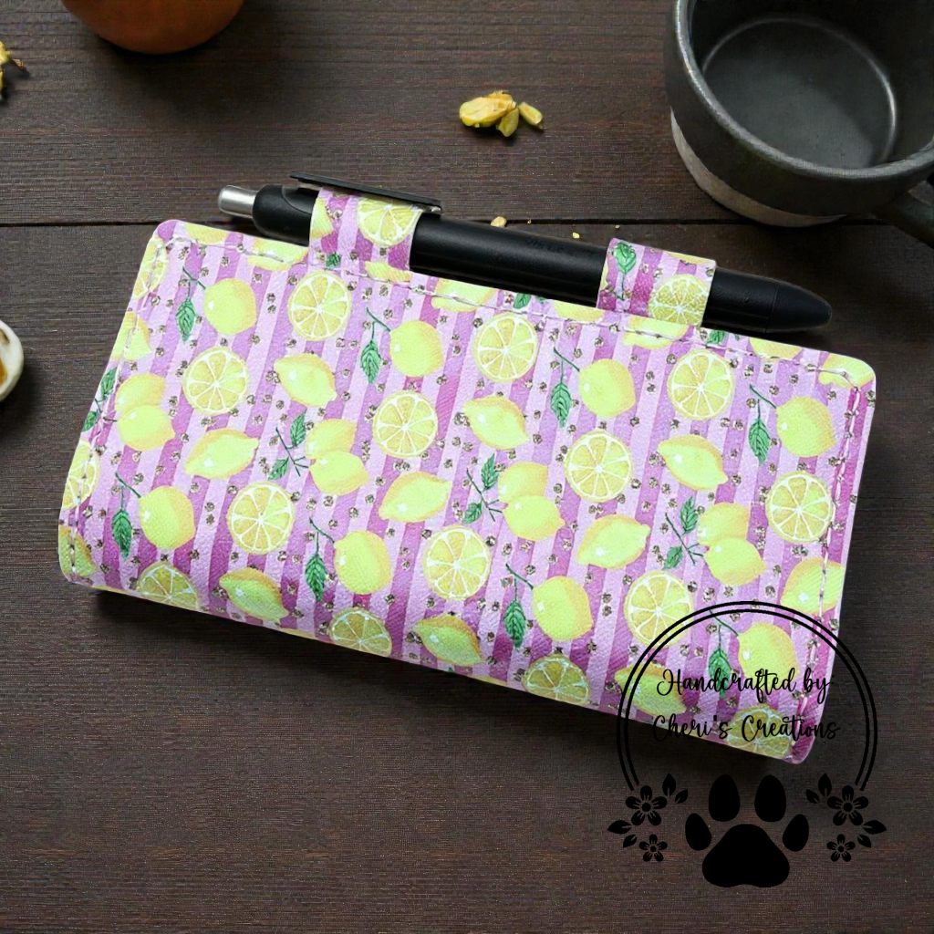 Lemons on Pink Faux Leather Checkbook Holder
