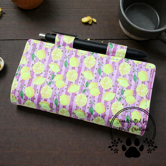 Lemons on Pink Faux Leather Checkbook Holder