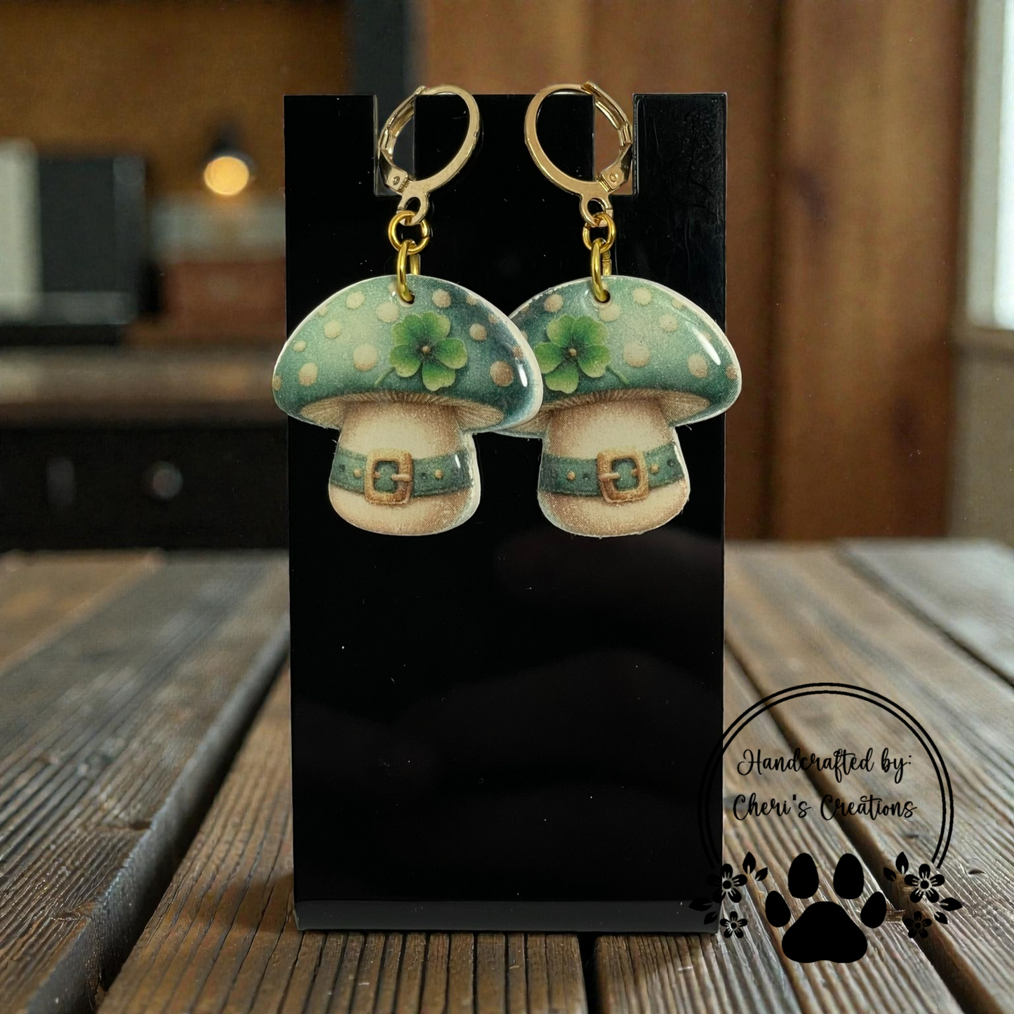 Leprechaun Mushroom Dangle Earrings – Handmade Polymer Clay Earrings