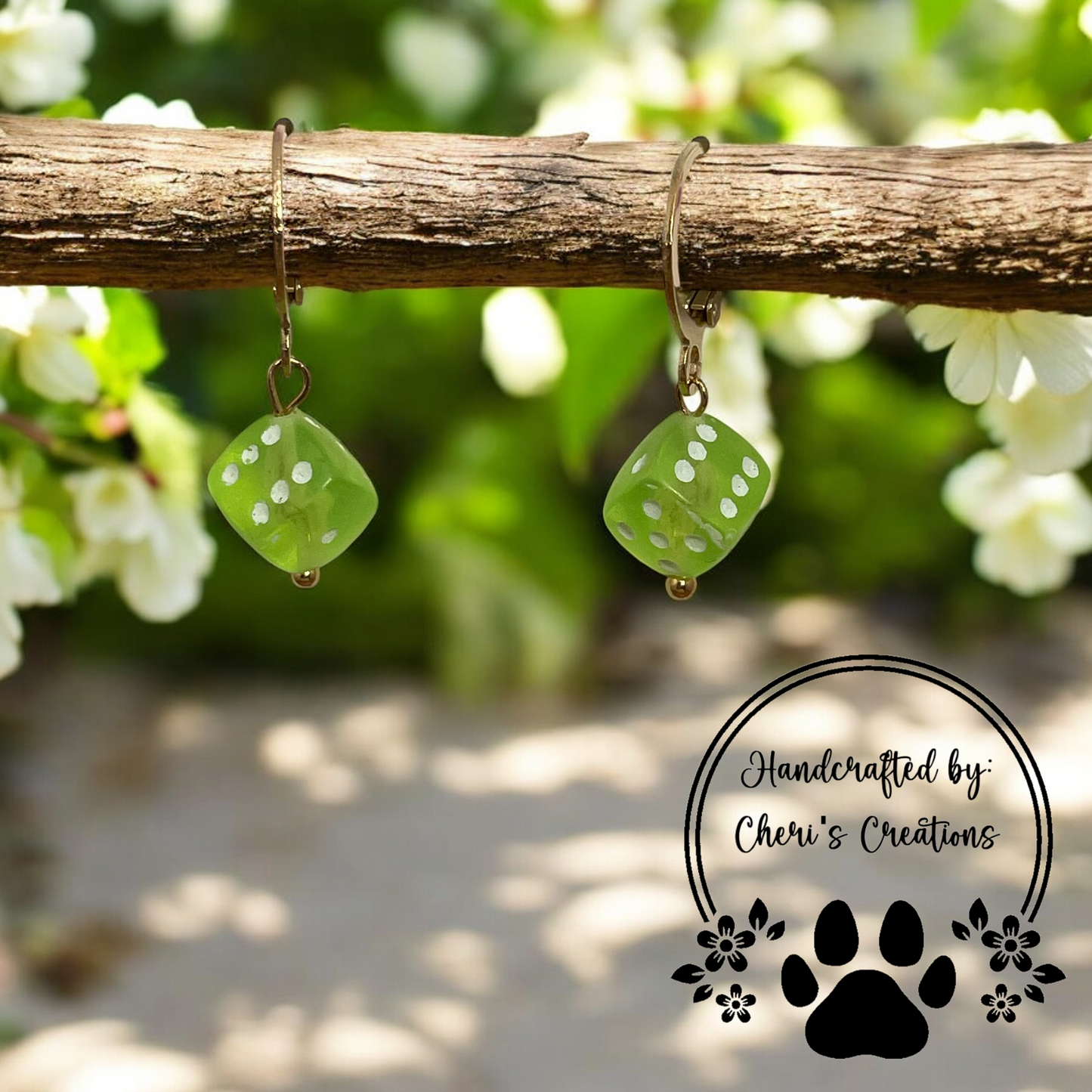 Lime Green Mini Dice Acrylic Dangle Earrings