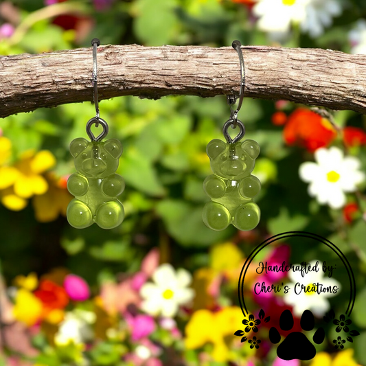 Sweet Sour Apple Gummy Bears Acrylic Dangle Earrings