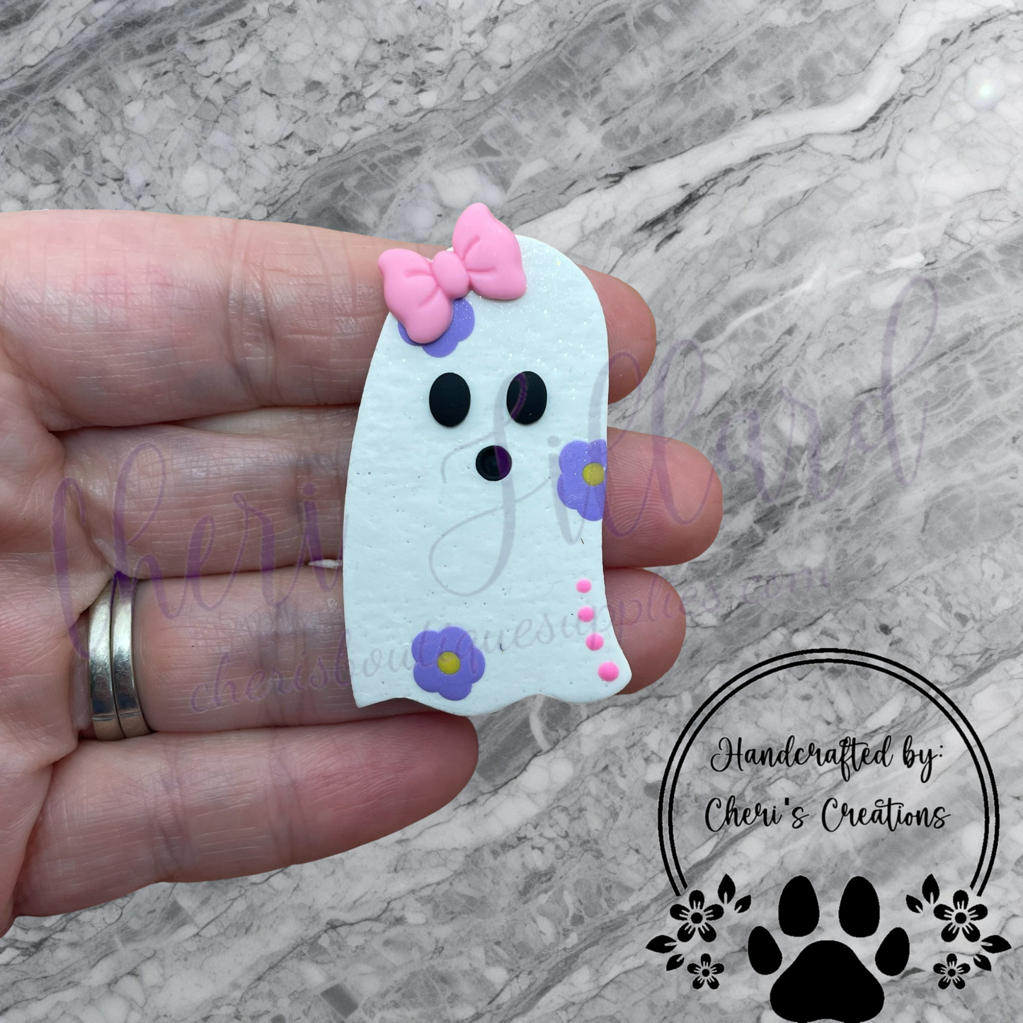 Floral Linen Ghost Polymer Clay Embellishment