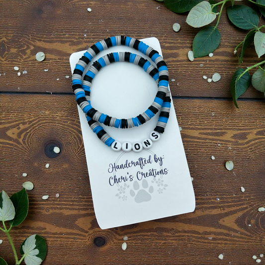 Detroit Lions Inspired Heishi Bead Bracelet Set – Handmade Stretch Bracelets