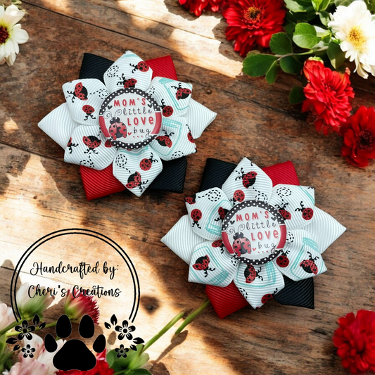 Mom's Love Bug Handmade Flower Bow Clip Set