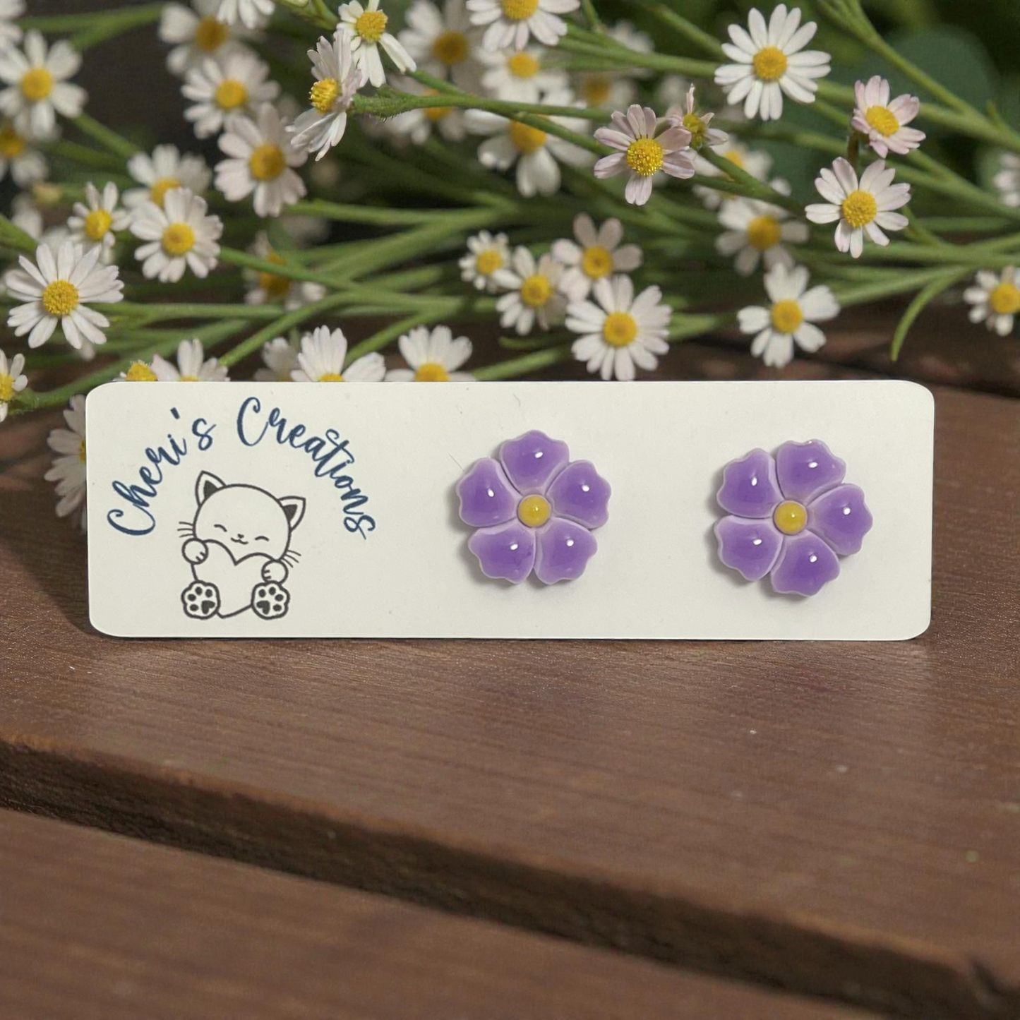 Light Purple Flower Studs – Handmade Polymer Clay Earrings