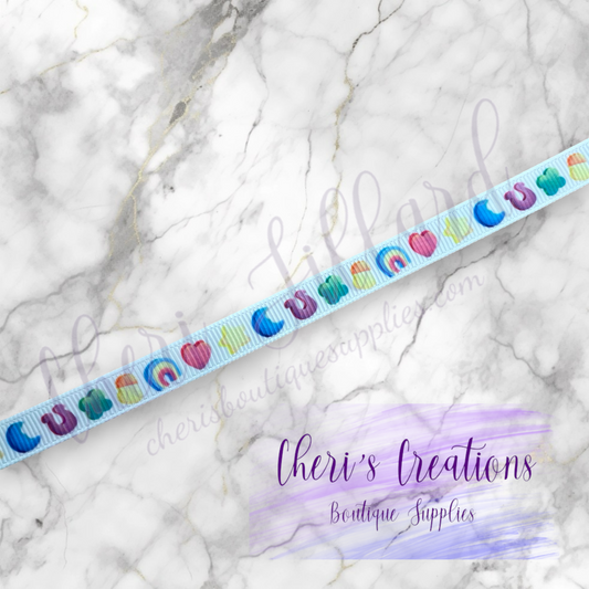 Lucky Marshmallow Charms Grosgrain Ribbon – 3/8", 5/8", 7/8" | Rainbow Charm Ribbon for Crafts & Bows