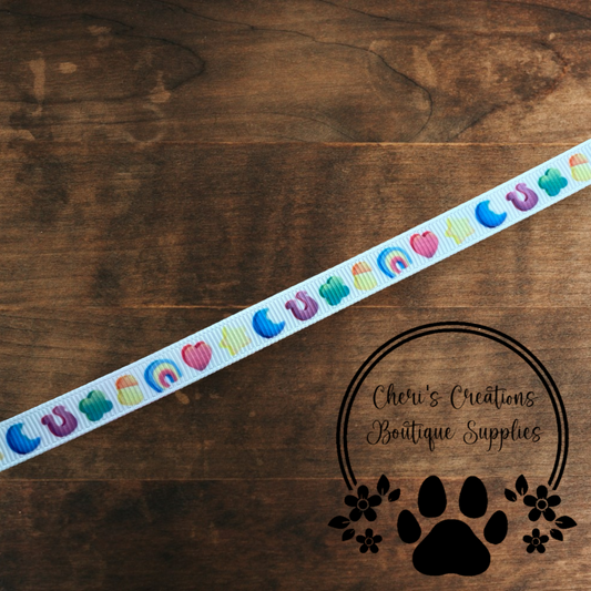 Lucky Marshmallow Charms Grosgrain Ribbon – 3/8", 5/8", 7/8" | Rainbow Charm Ribbon for Crafts & Bows