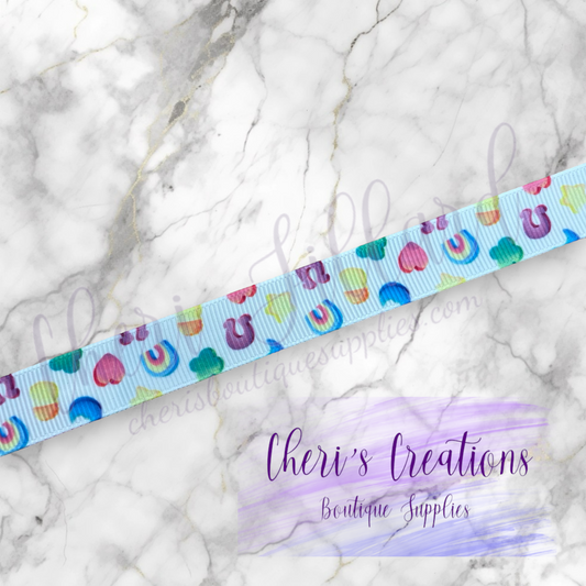 Lucky Marshmallow Charms Grosgrain Ribbon – 3/8", 5/8", 7/8" | Rainbow Charm Ribbon for Crafts & Bows