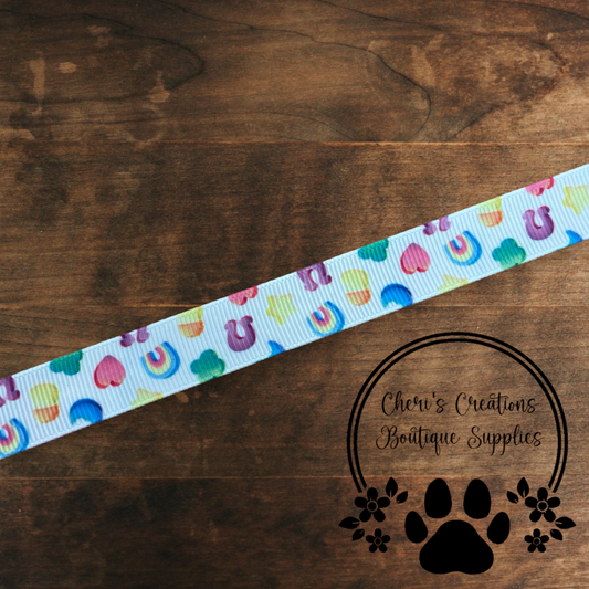 Lucky Marshmallow Charms Grosgrain Ribbon – 3/8", 5/8", 7/8" | Rainbow Charm Ribbon for Crafts & Bows