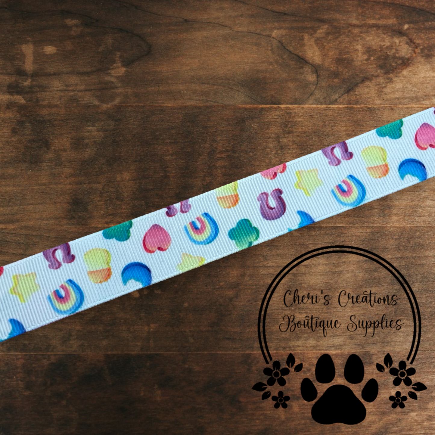 Lucky Marshmallow Charms Grosgrain Ribbon – 3/8", 5/8", 7/8" | Rainbow Charm Ribbon for Crafts & Bows