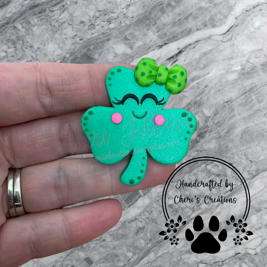 Lucky Clover Bow Center – Handmade Polymer Clay Embellishment
