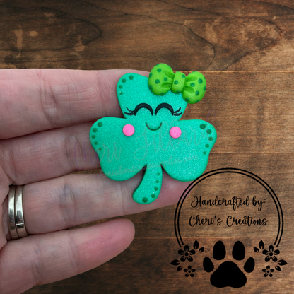 Lucky Clover Bow Center – Handmade Polymer Clay Embellishment