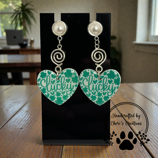 Lucky Heart Dangle Earrings – Handmade Polymer Clay Earrings
