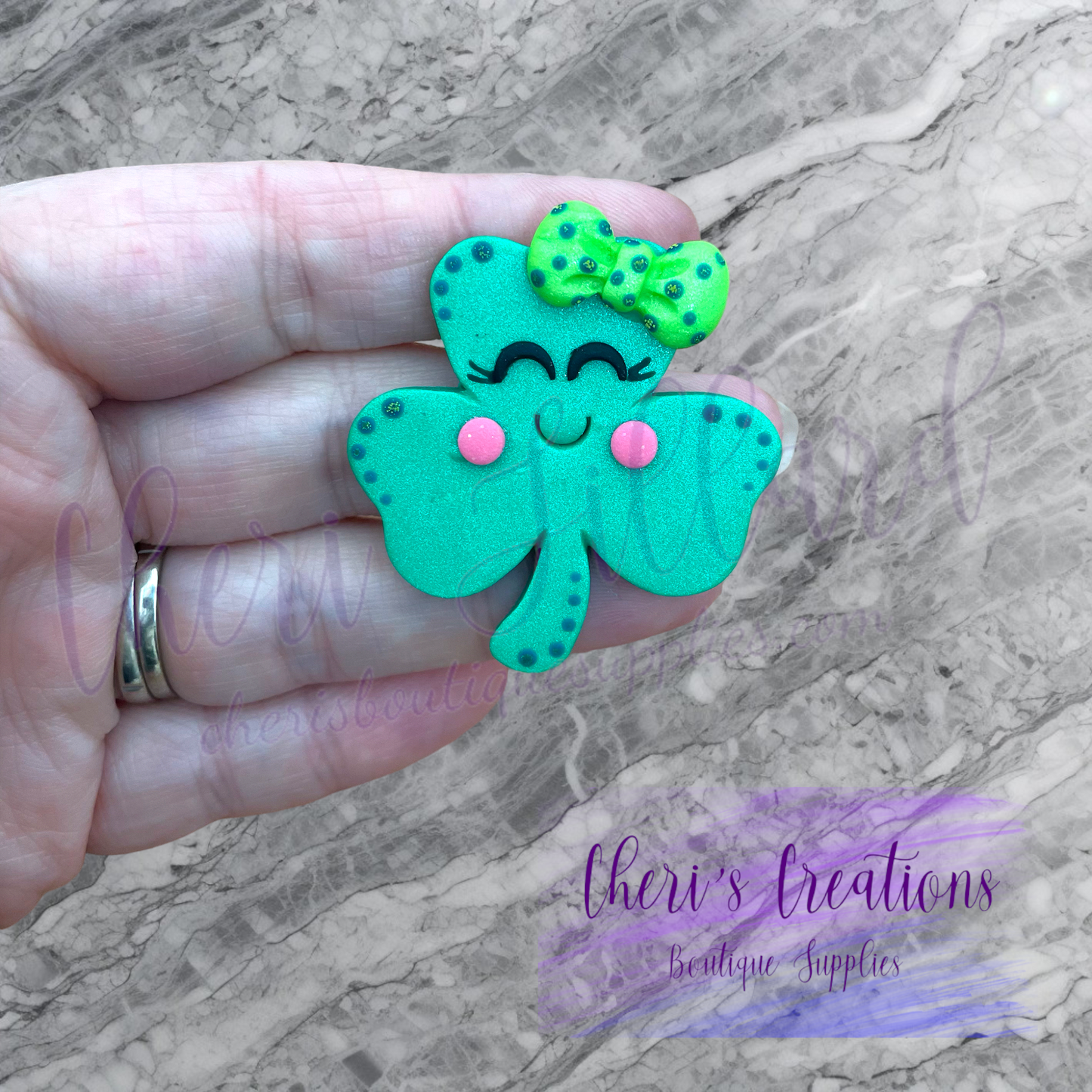 Miss Lucky Shamrock Polymer Clay Embellishment