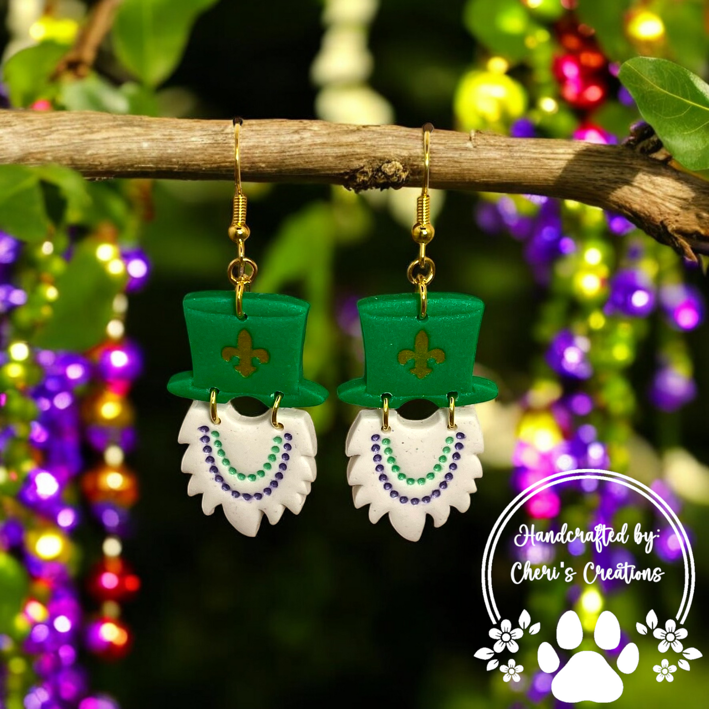 Mardi Gras Party Gnome Polymer Clay Dangle Earrings