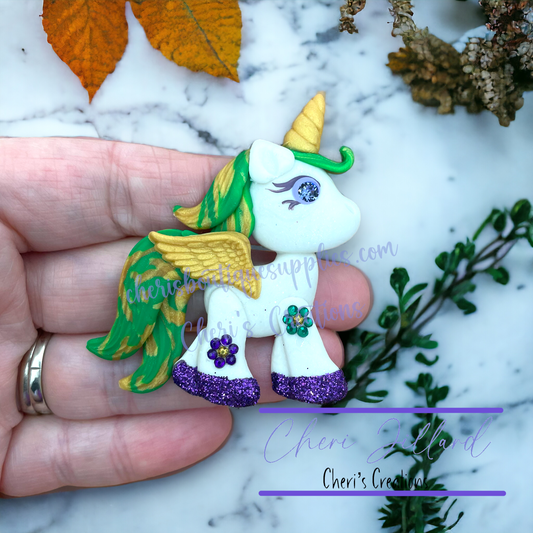 Mardi Gras Unicorn Polymer Clay Embellishment