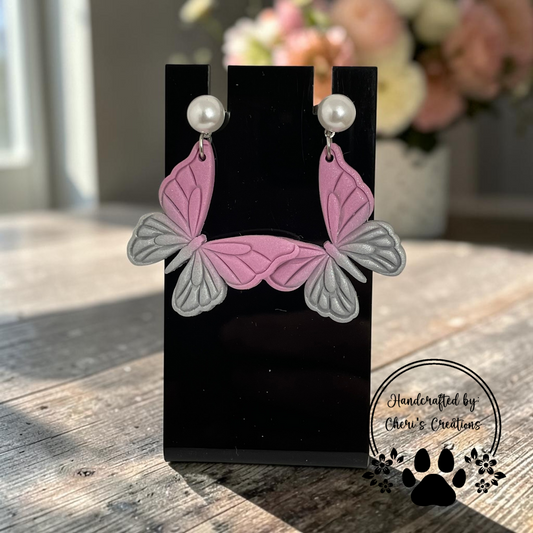 Mauve Ombre Butterfly Earrings - Handmade Polymer Clay Dangle Earrings