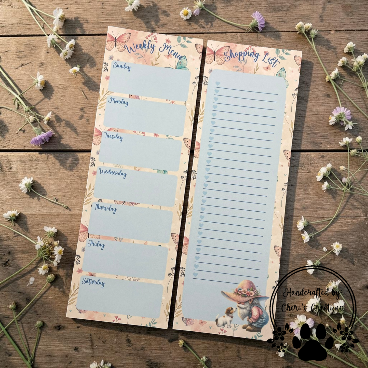 Beagle Gnome Weekly Menu & Shopping List Notepad Set