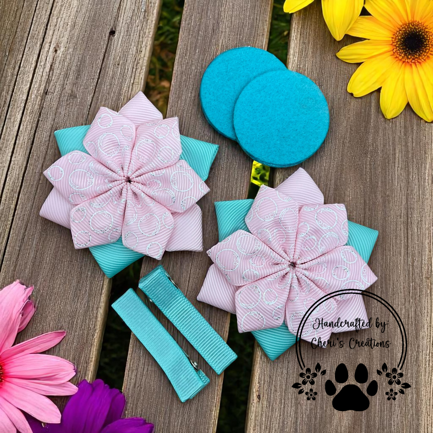 Glitter Bubble DIY Flower Bow Kit – Light Pink Handmade Craft Kit for Hair Bows