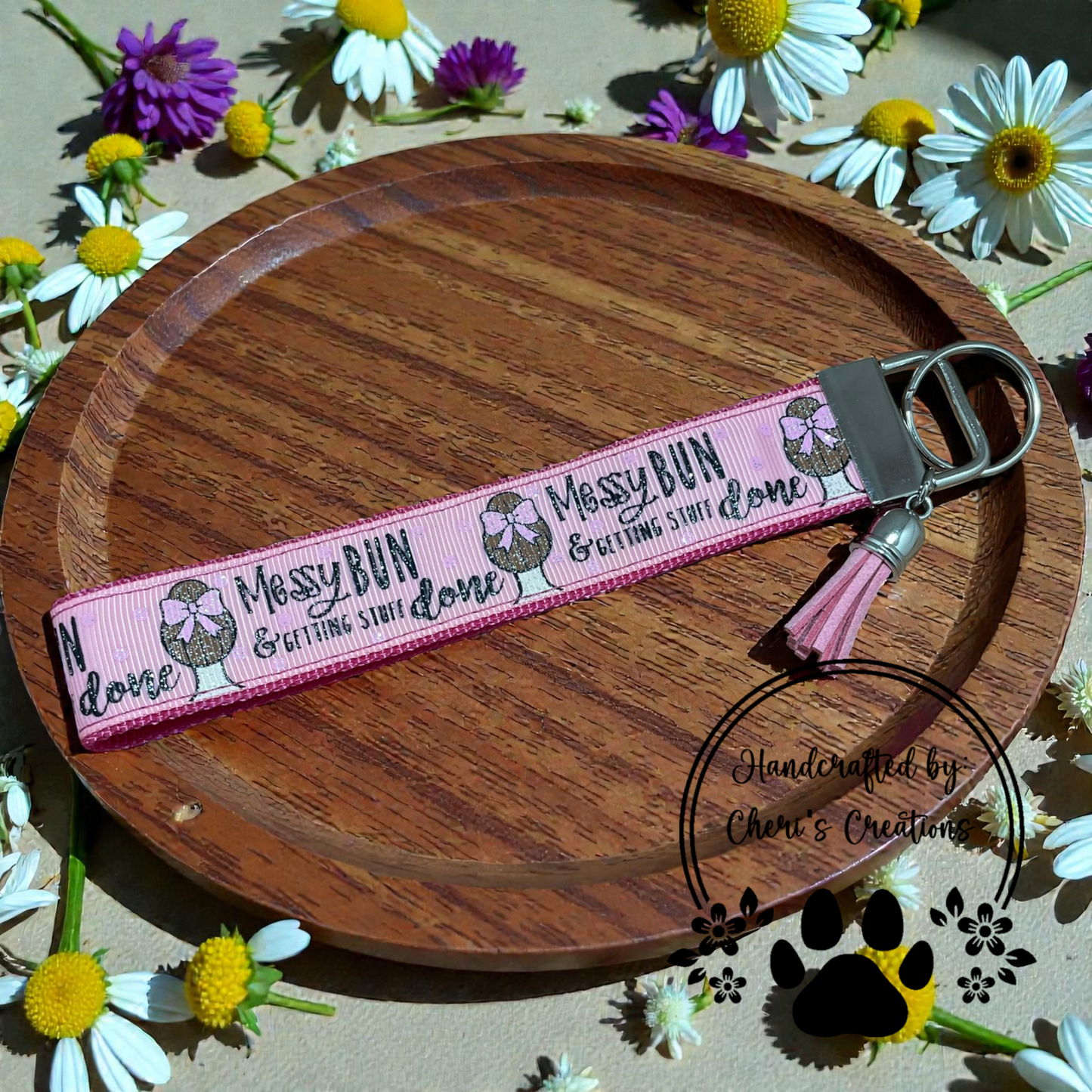 Wristlet Keychain - Messy Bun Key Fob