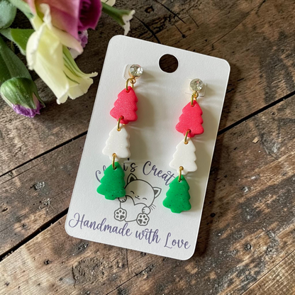 Mini Christmas Tree Dangles - Handmade Polymer Clay Earrings