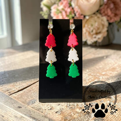 Mini Christmas Tree Dangles - Handmade Polymer Clay Earrings