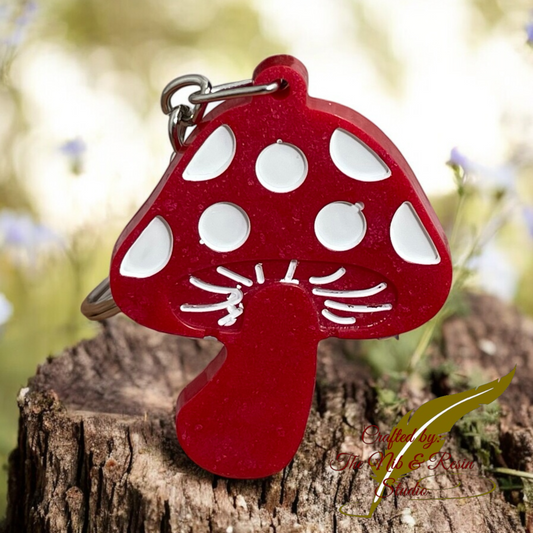 Mini Mushroom Keychain – Bright Red Mica Resin Mushroom Keychain