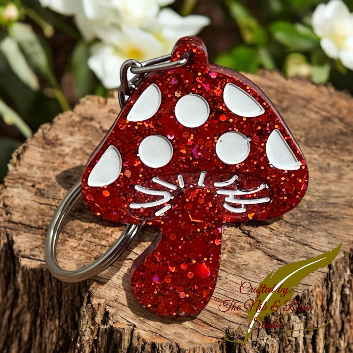 Mini Mushroom Keychain – Fawkes Red Glitter Resin Mushroom Keychain