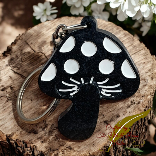 Mini Mushroom Keychain – Luster Black Mica Resin Mushroom Keychain