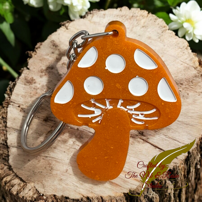 Mini Mushroom Keychain – Orange Mica Resin Mushroom Keychain
