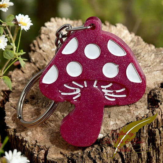 Mini Mushroom Keychain – Pink Mica Resin Mushroom Keychain