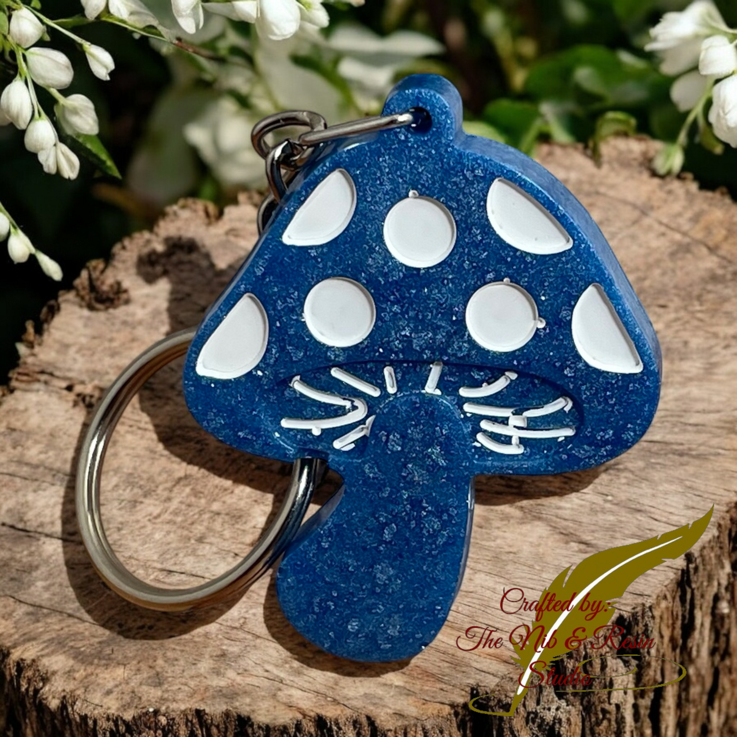 Mini Mushroom Keychain – Pure Blue Mica Resin Mushroom Keychain