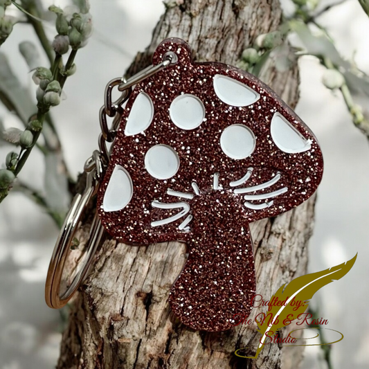 Mini Mushroom Keychain – Rose Gold Glitter Resin Mushroom Resin Keychain