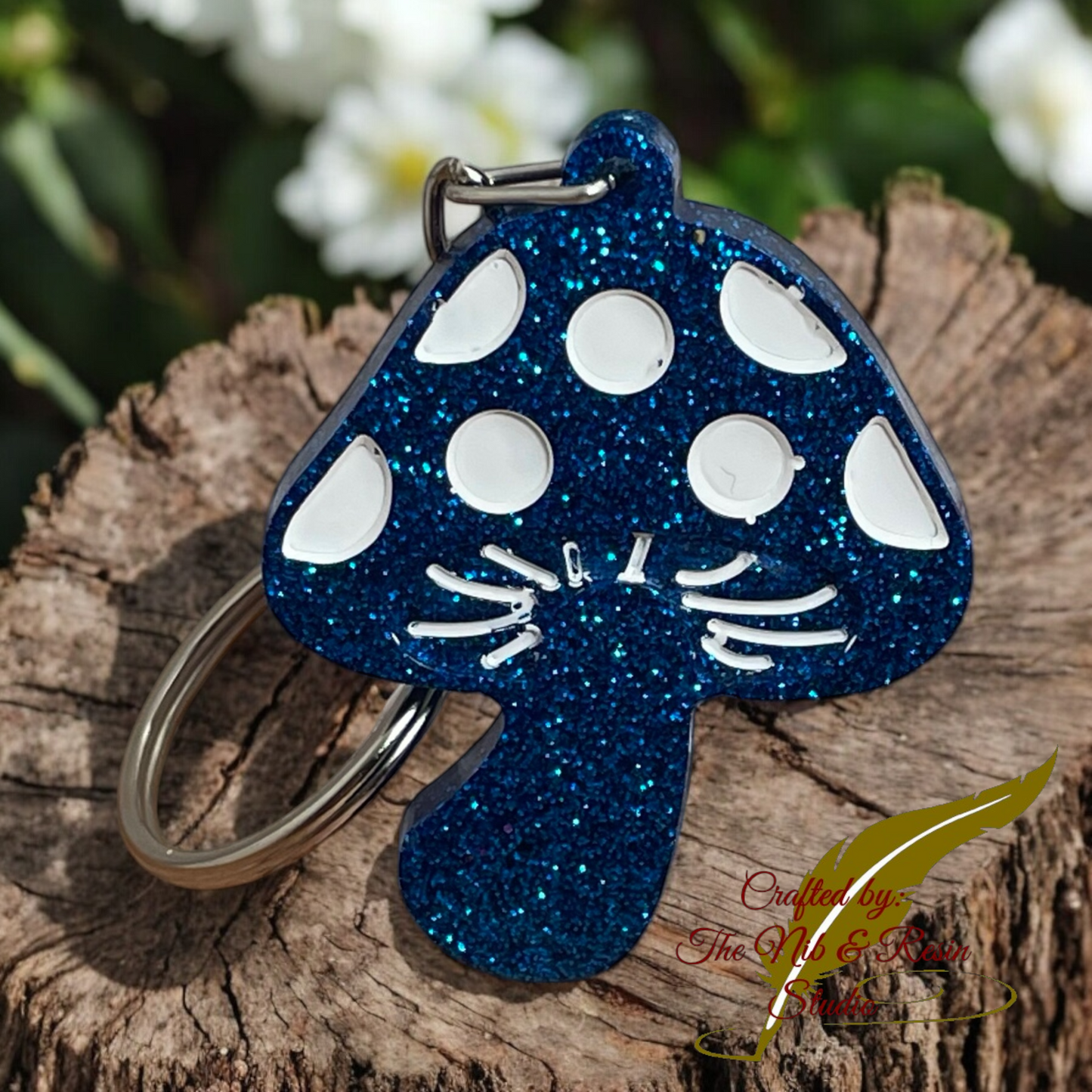 Mini Mushroom Keychain – Sexy Blue Eyes Glitter Resin Mushroom Keychain