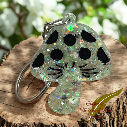 Mini Mushroom Keychain – Slimer Green Glow Glitter Resin Mushroom Keychain