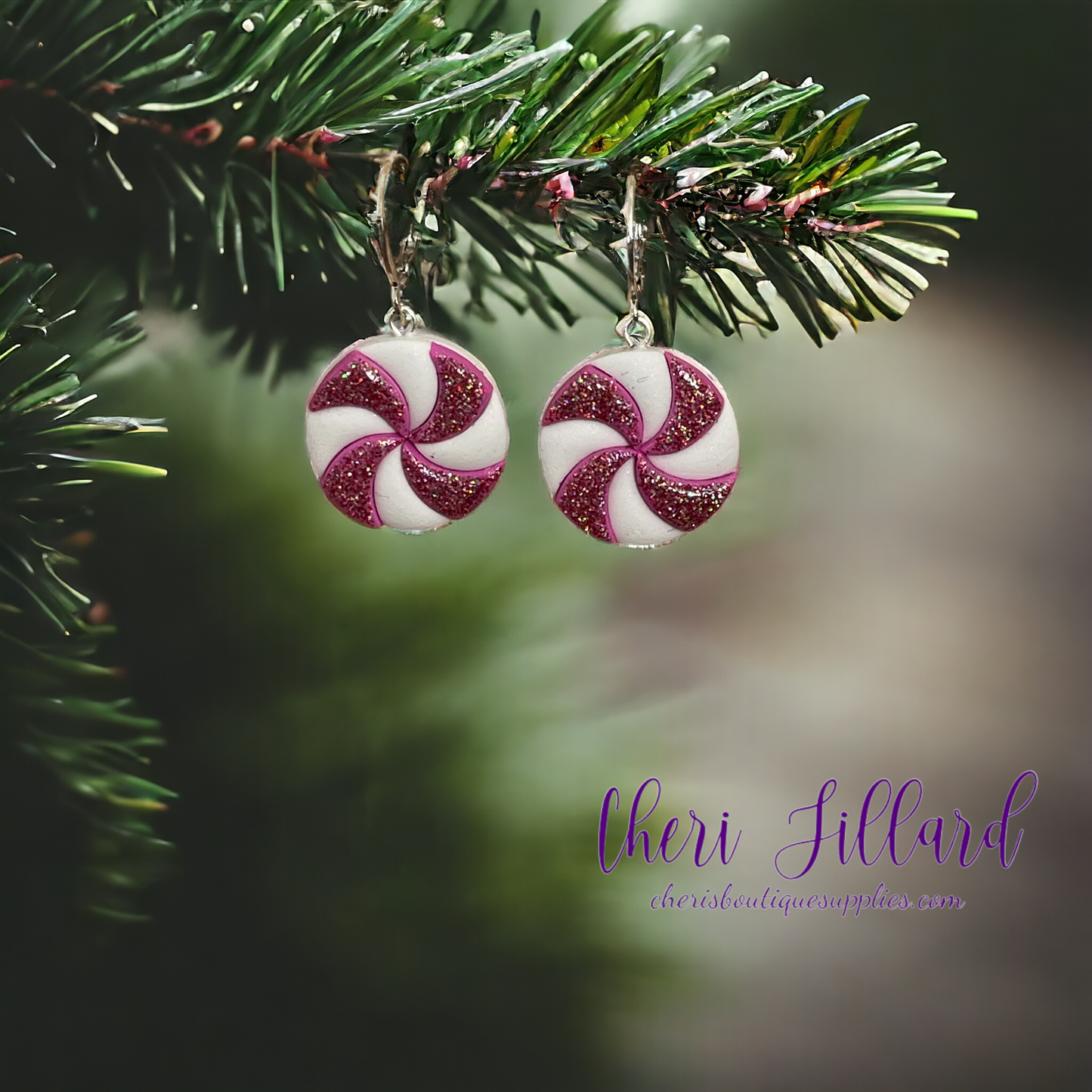 Peppermint Candies in Pink Polymer Clay Dangle Earrings